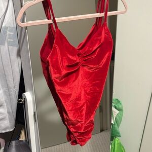 Red Pinch Front Velvet Bullet Pointe Leotard